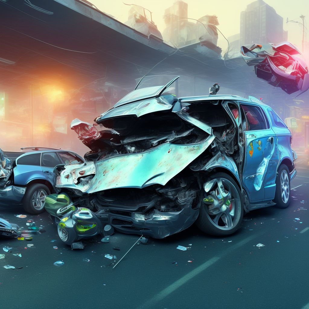 Unspecified occupant of three-wheeled motor vehicle injured in collision with car, pick-up truck or van in traffic accident, initial encounter digital illustration