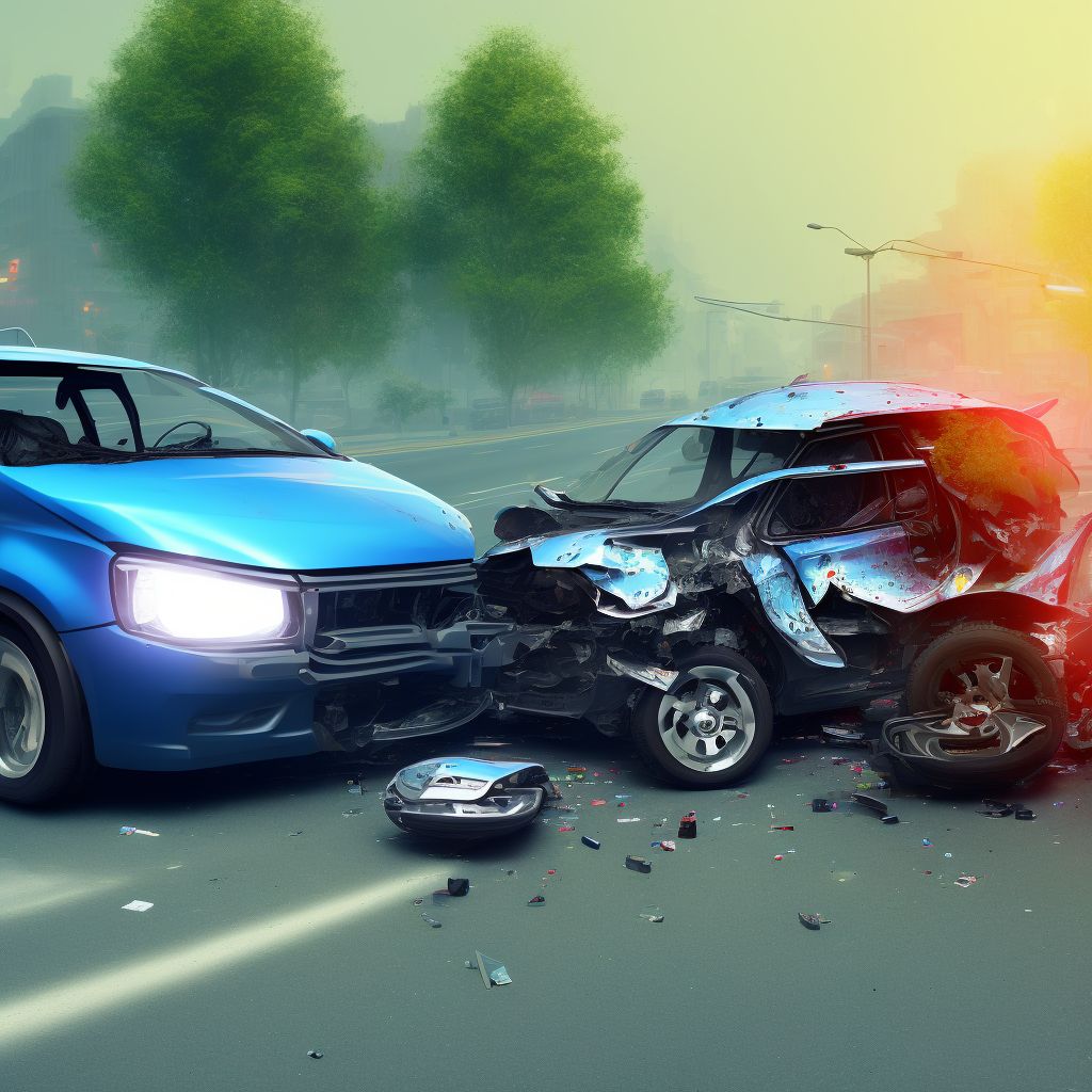 Unspecified occupant of three-wheeled motor vehicle injured in collision with car, pick-up truck or van in traffic accident, subsequent encounter digital illustration