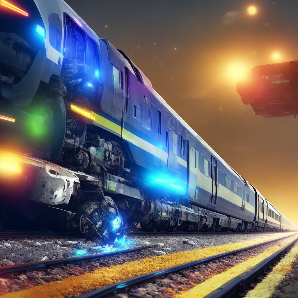 Passenger in three-wheeled motor vehicle injured in collision with railway train or railway vehicle in nontraffic accident, sequela digital illustration