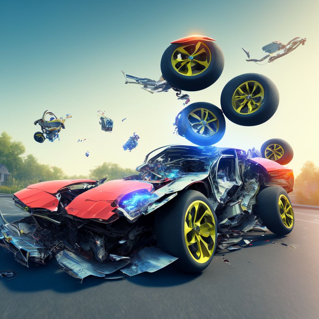 Driver of three-wheeled motor vehicle injured in collision with other nonmotor vehicle in nontraffic accident, subsequent encounter digital illustration