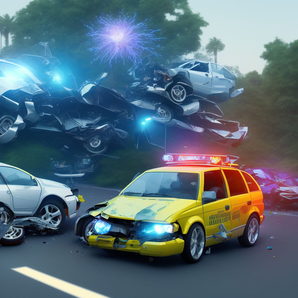 Driver of three-wheeled motor vehicle injured in collision with other nonmotor vehicle in traffic accident, initial encounter digital illustration