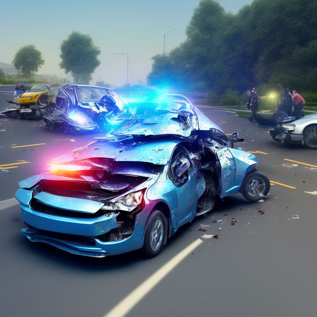 Person on outside of three-wheeled motor vehicle injured in collision with other nonmotor vehicle in traffic accident, initial encounter digital illustration