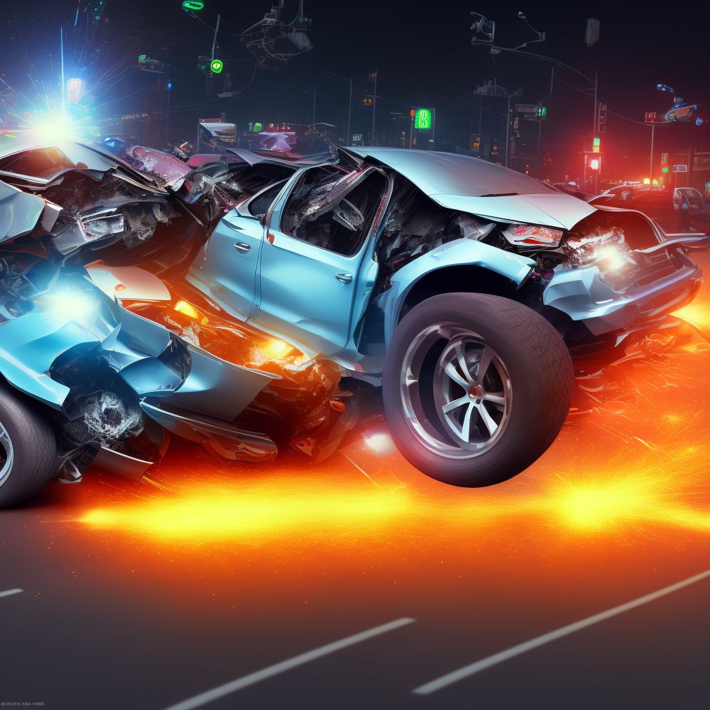 Driver of three-wheeled motor vehicle injured in collision with fixed or stationary object in traffic accident, subsequent encounter digital illustration