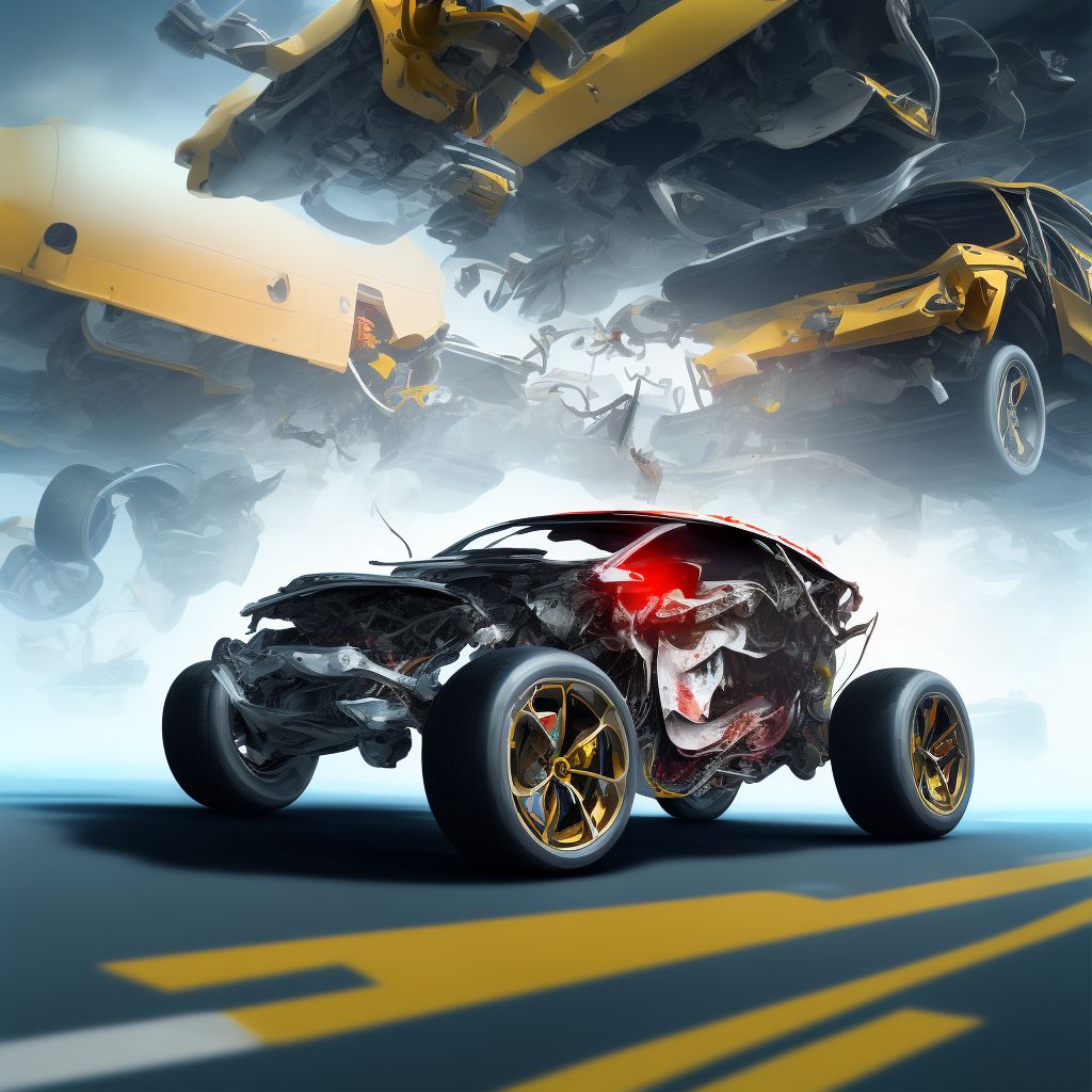 Unspecified occupant of three-wheeled motor vehicle injured in collision with fixed or stationary object in traffic accident, subsequent encounter digital illustration