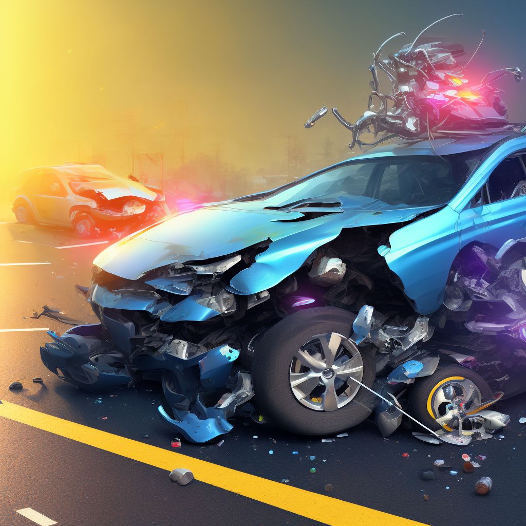 Unspecified occupant of three-wheeled motor vehicle injured in collision with fixed or stationary object in traffic accident, sequela digital illustration