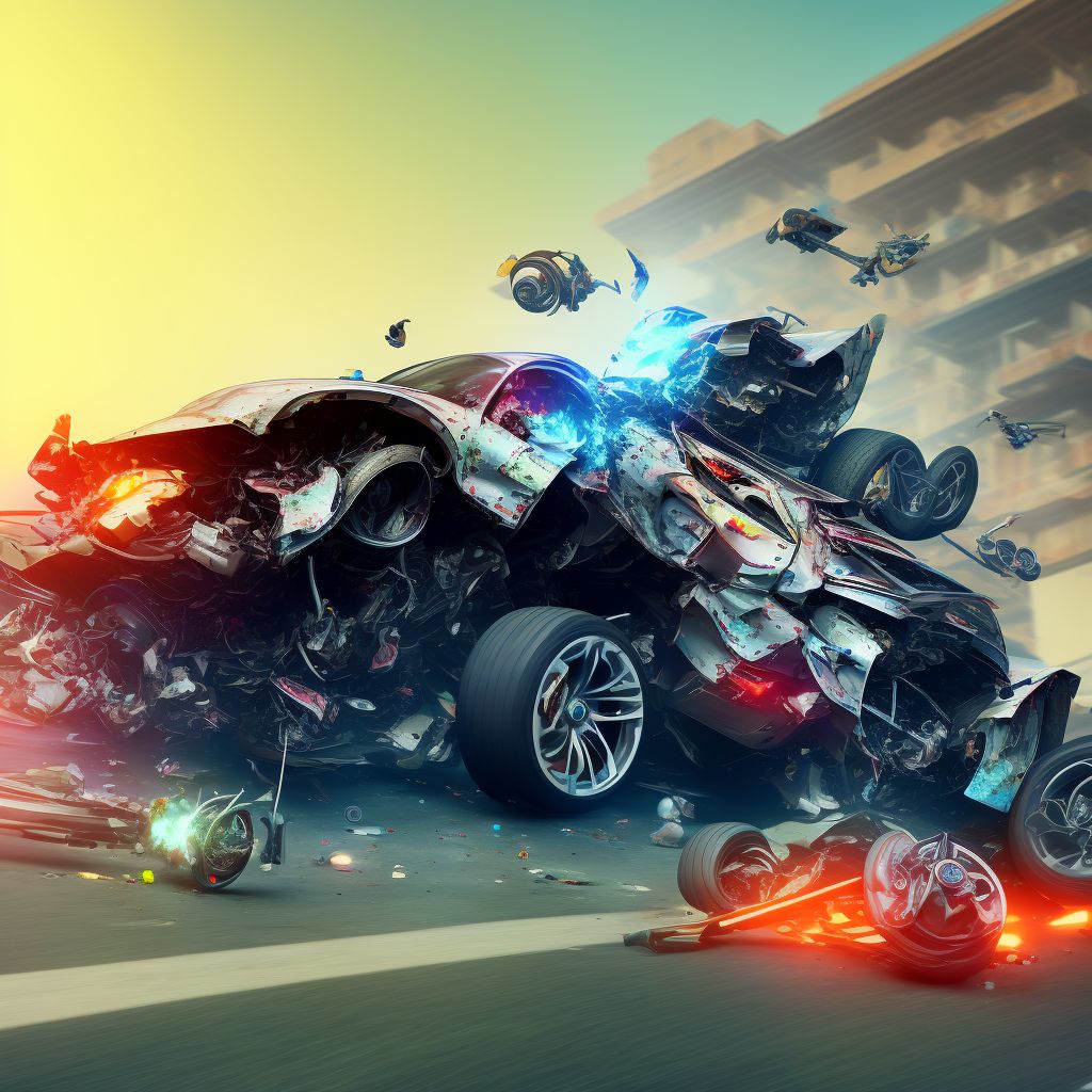 Driver of three-wheeled motor vehicle injured in collision with other motor vehicles in nontraffic accident, subsequent encounter digital illustration