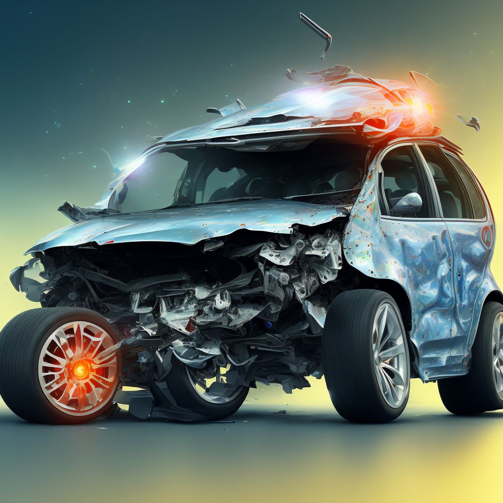 Passenger in three-wheeled motor vehicle injured in collision with unspecified motor vehicles in nontraffic accident, subsequent encounter digital illustration