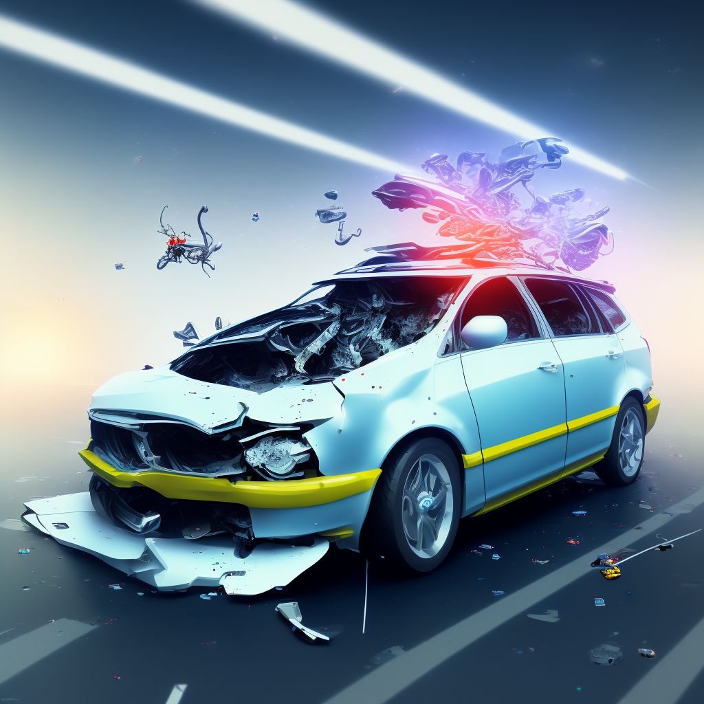 Unspecified occupant of three-wheeled motor vehicle injured in collision with unspecified motor vehicles in nontraffic accident, subsequent encounter digital illustration