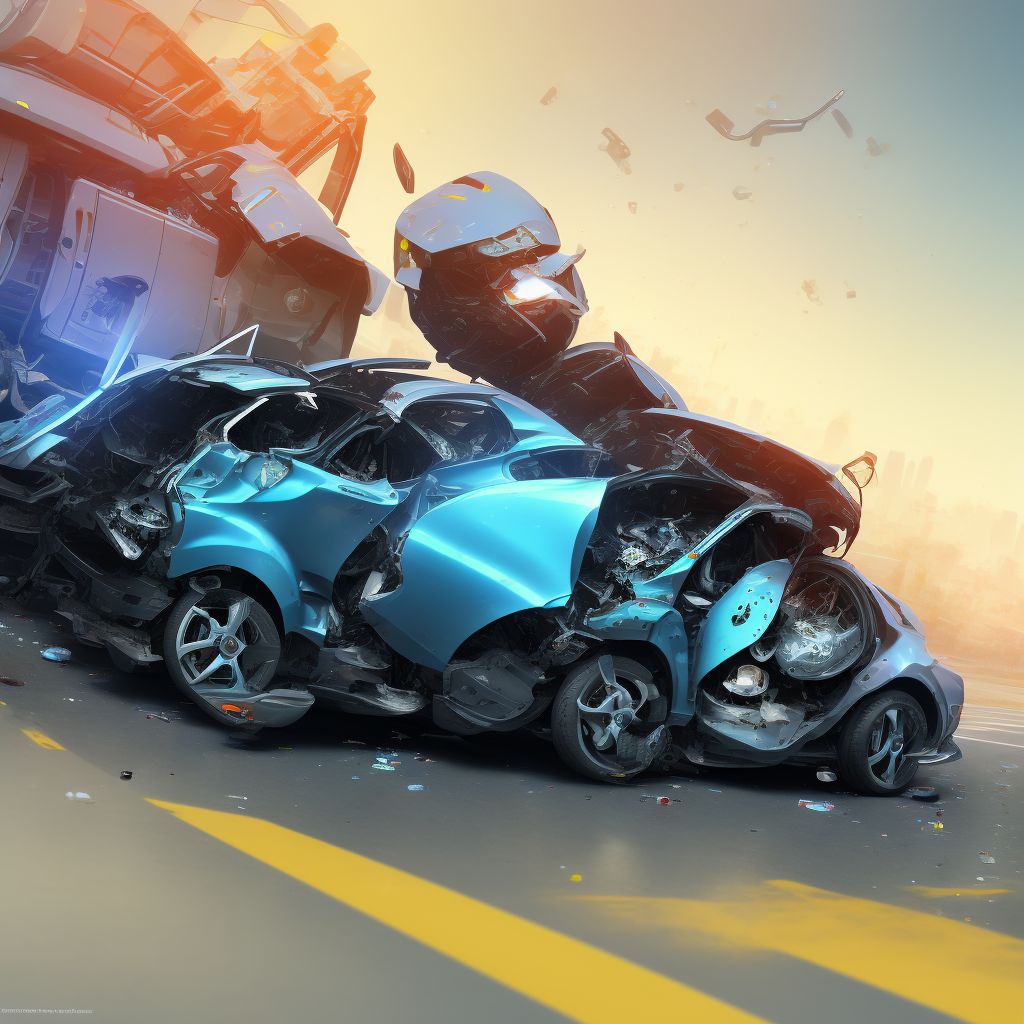 Unspecified occupant of three-wheeled motor vehicle injured in collision with other motor vehicles in nontraffic accident, subsequent encounter digital illustration