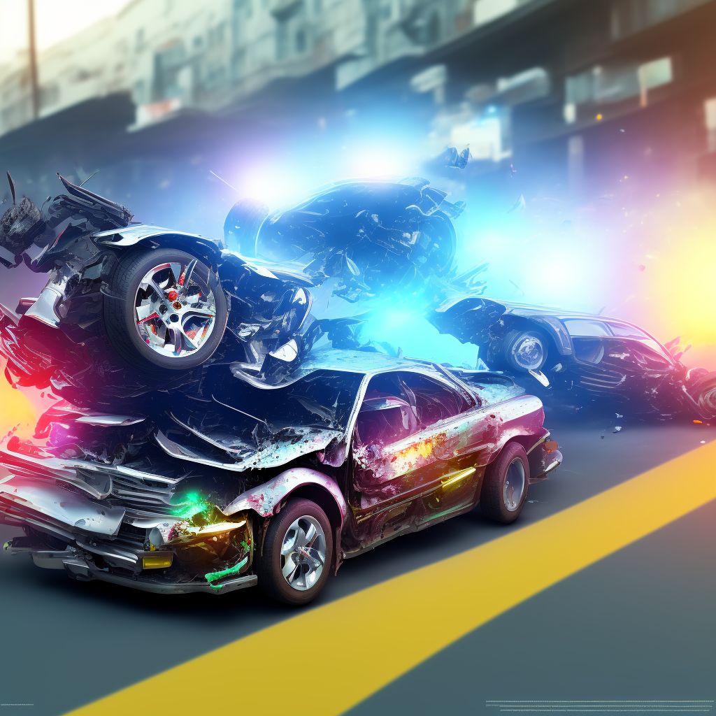 Driver of three-wheeled motor vehicle injured in collision with unspecified motor vehicles in traffic accident, initial encounter digital illustration