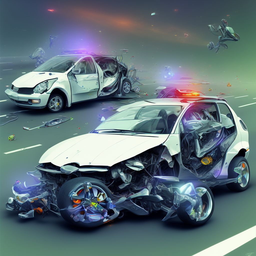 Passenger in three-wheeled motor vehicle injured in collision with other motor vehicles in traffic accident, sequela digital illustration