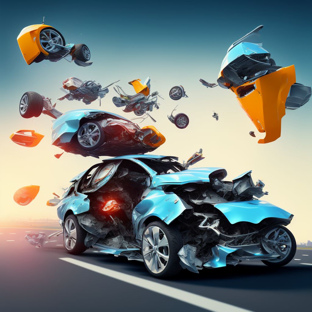 Unspecified occupant of three-wheeled motor vehicle injured in collision with unspecified motor vehicles in traffic accident, sequela digital illustration