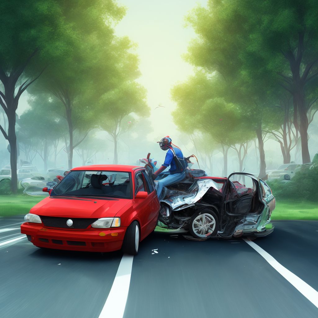 Occupant (driver) (passenger) of three-wheeled motor vehicle injured in other specified transport accidents, sequela digital illustration