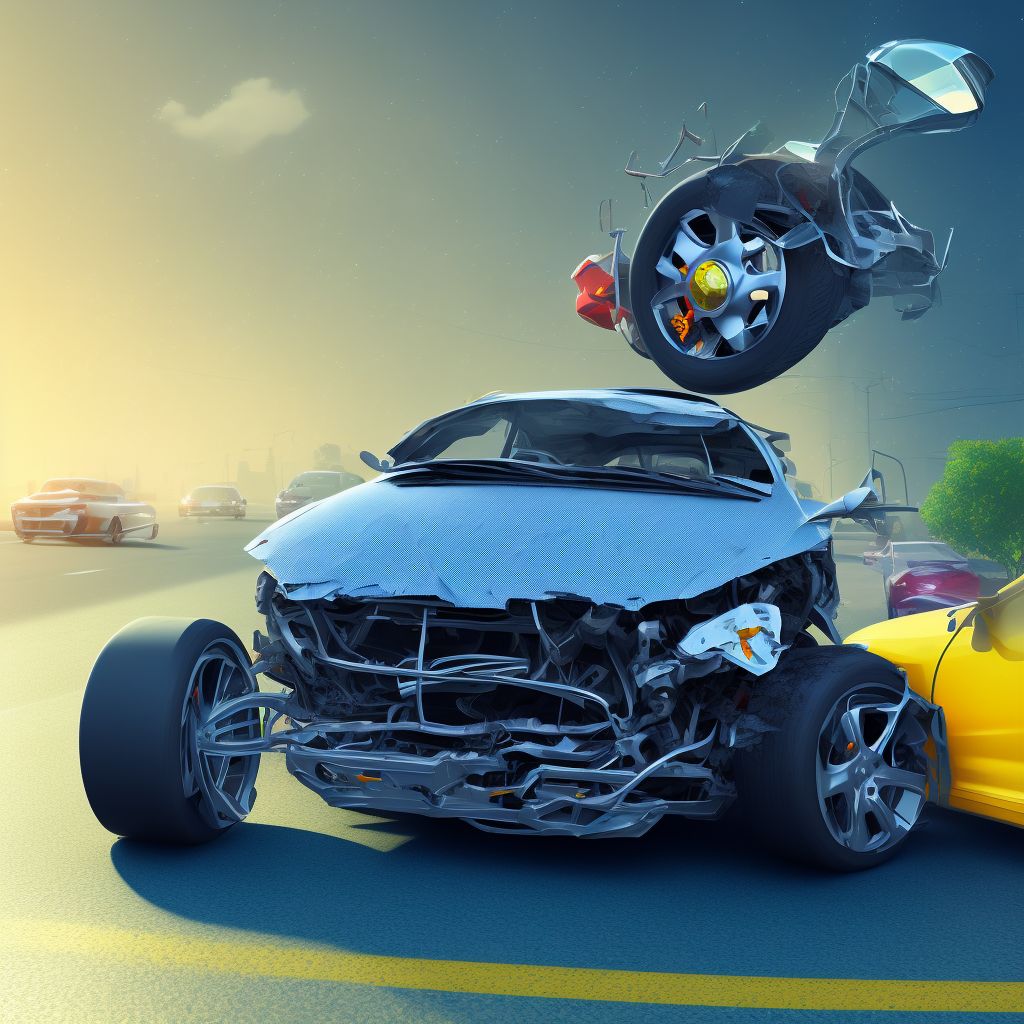 Occupant (driver) (passenger) of three-wheeled motor vehicle injured in unspecified traffic accident, subsequent encounter digital illustration