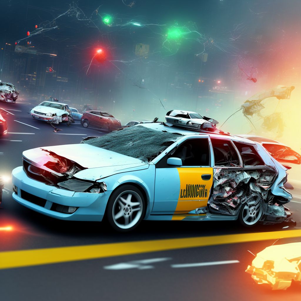 Car driver injured in collision with pedestrian or animal in traffic accident, sequela digital illustration