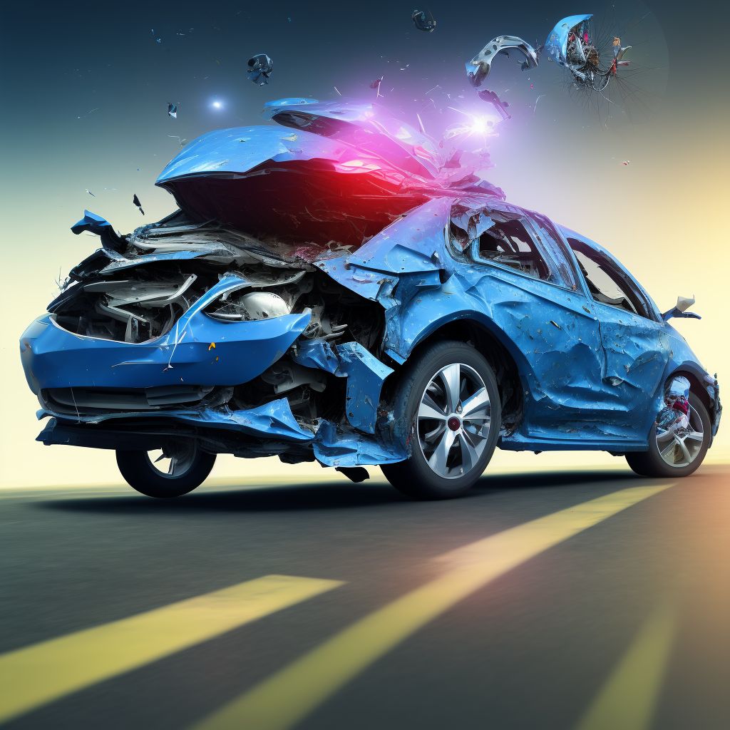 Car passenger injured in collision with pedal cycle in nontraffic accident, initial encounter digital illustration