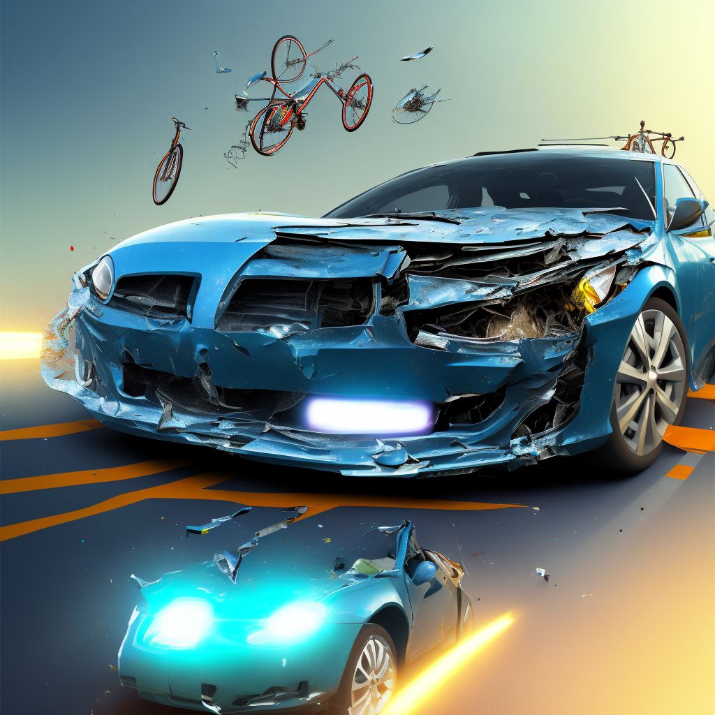 Car passenger injured in collision with pedal cycle in nontraffic accident, sequela digital illustration