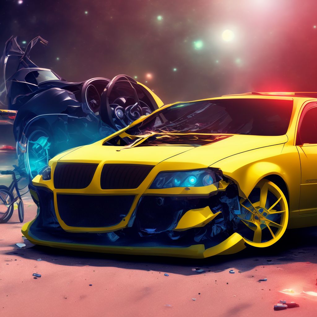 Unspecified car occupant injured in collision with pedal cycle in nontraffic accident, subsequent encounter digital illustration