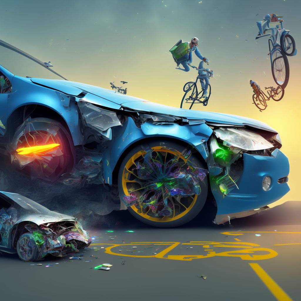 Person boarding or alighting a car injured in collision with pedal cycle, sequela digital illustration