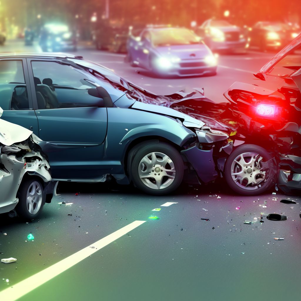 Car driver injured in collision with pedal cycle in traffic accident, initial encounter digital illustration