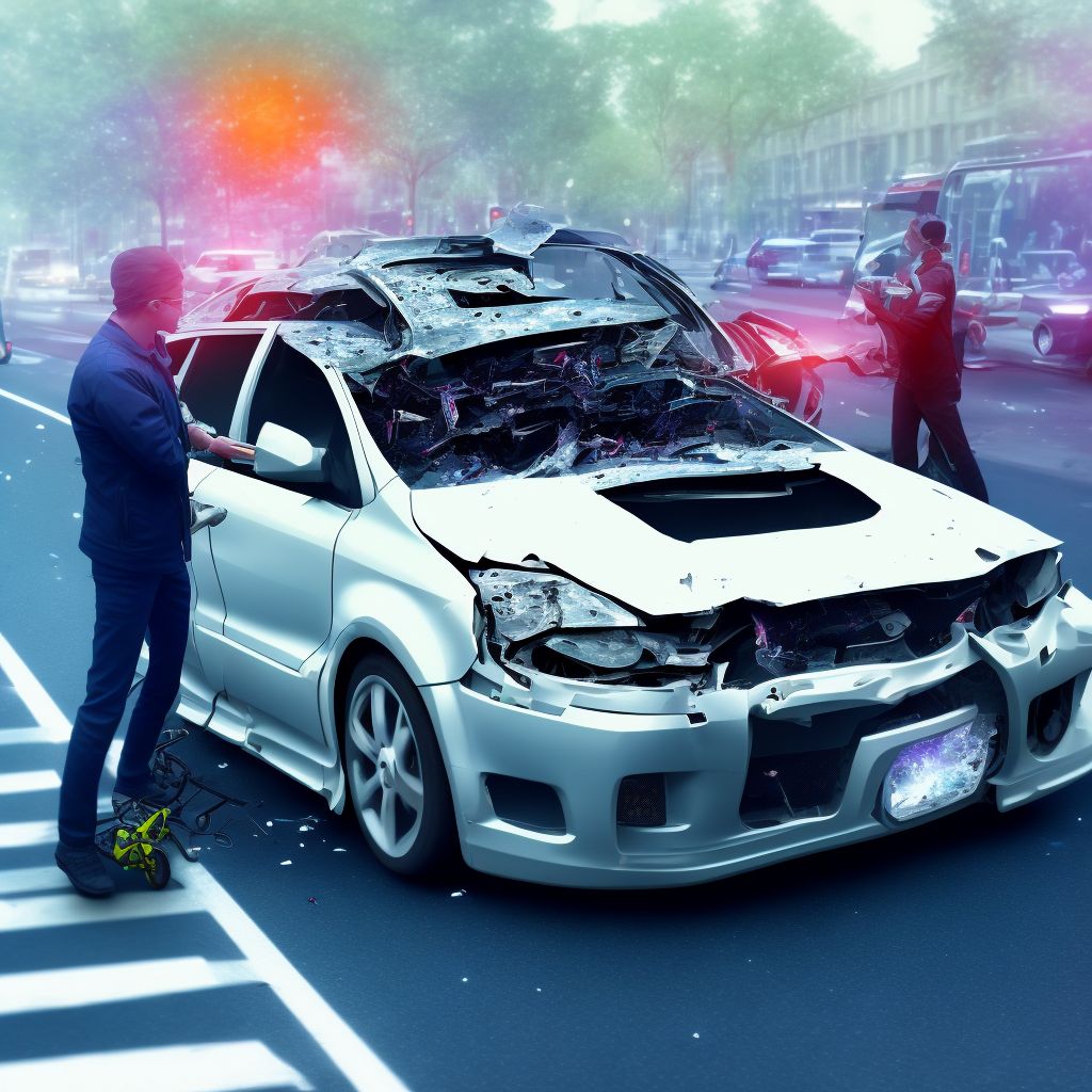 Person on outside of car injured in collision with pedal cycle in traffic accident, subsequent encounter digital illustration