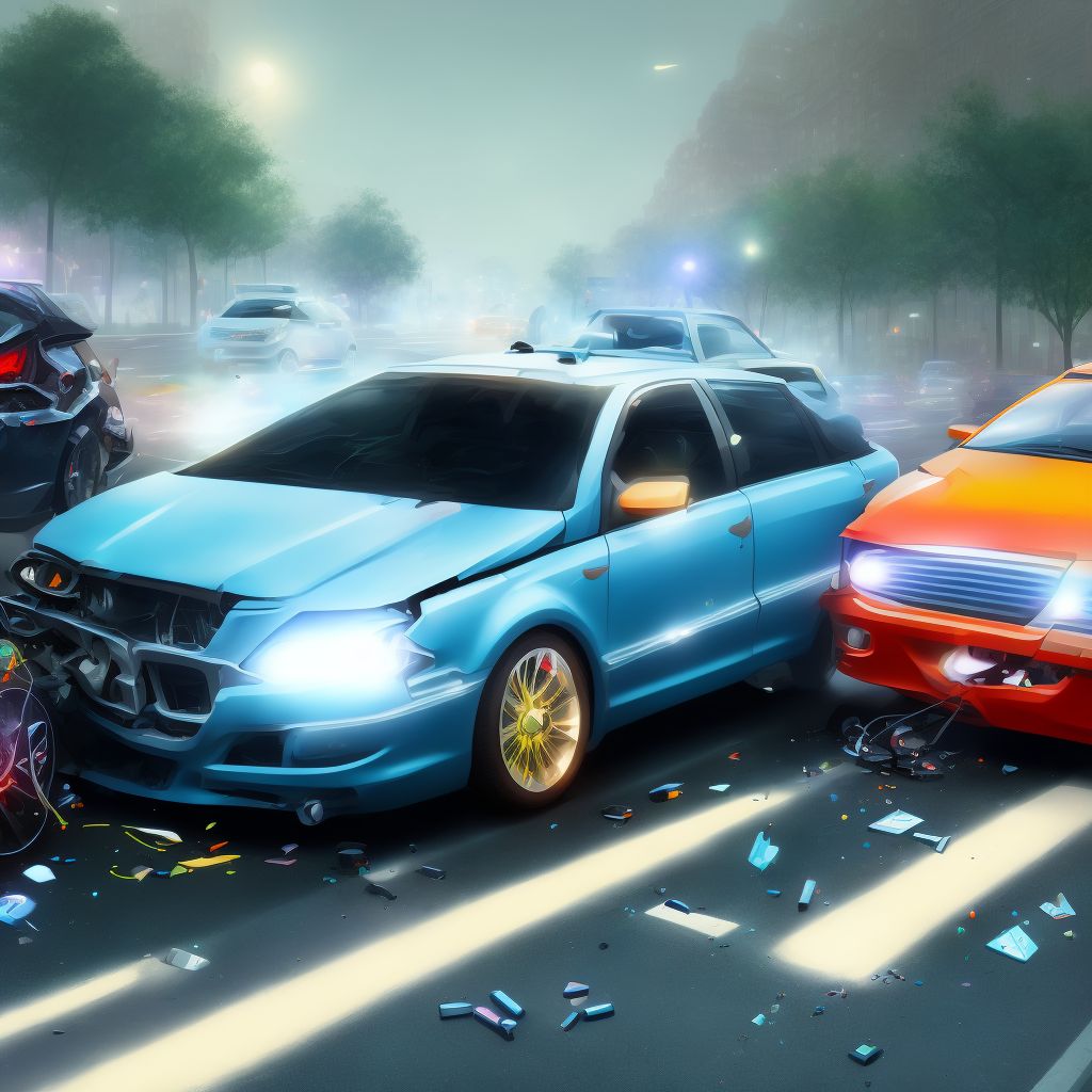 Unspecified car occupant injured in collision with pedal cycle in traffic accident, initial encounter digital illustration