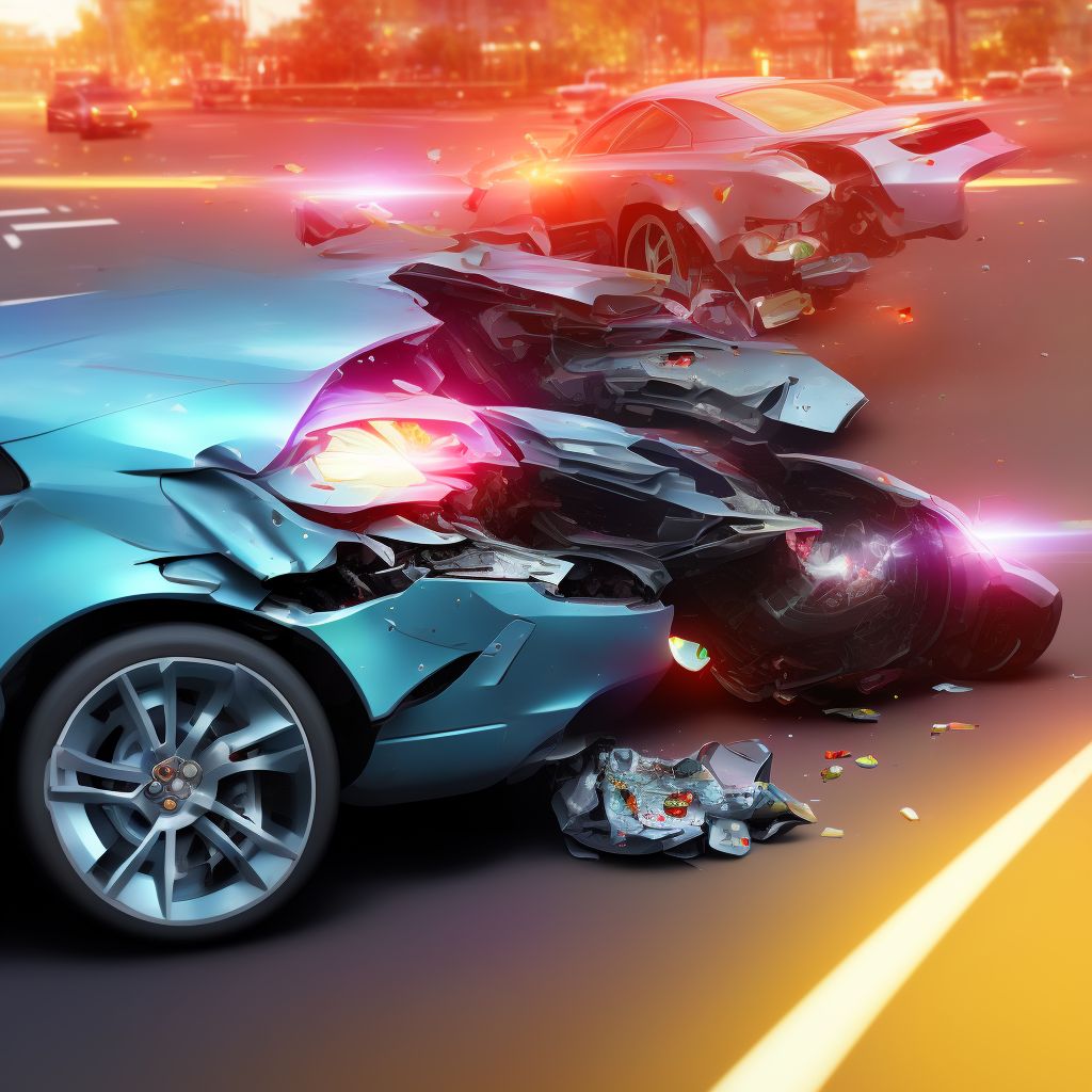 Car passenger injured in collision with two- or three-wheeled motor vehicle in nontraffic accident, initial encounter digital illustration