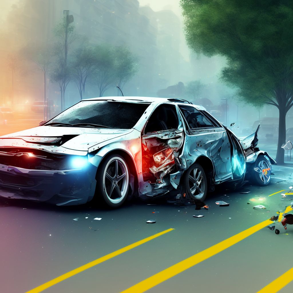 Person on outside of car injured in collision with two- or three-wheeled motor vehicle in nontraffic accident, initial encounter digital illustration