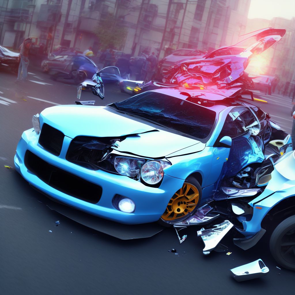 Person on outside of car injured in collision with two- or three-wheeled motor vehicle in nontraffic accident, subsequent encounter digital illustration