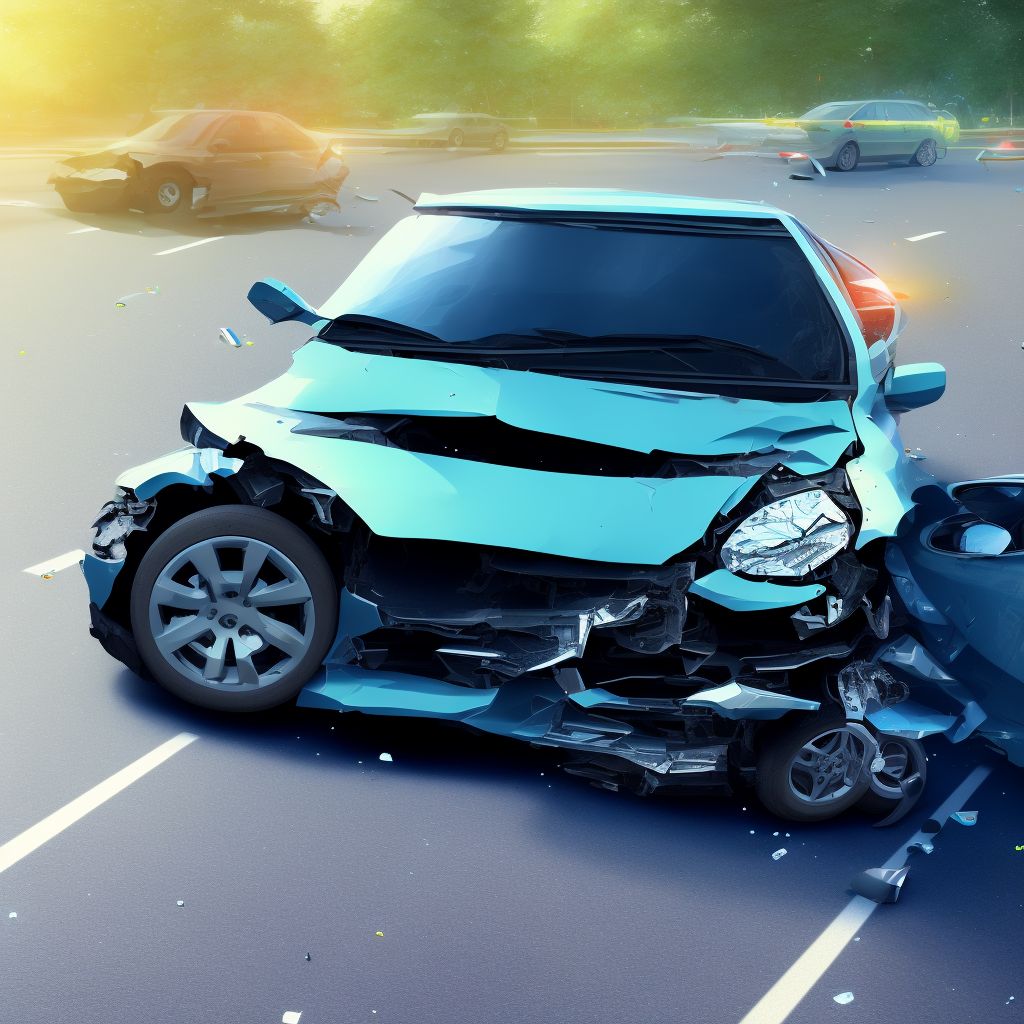 Person on outside of car injured in collision with two- or three-wheeled motor vehicle in nontraffic accident, sequela digital illustration