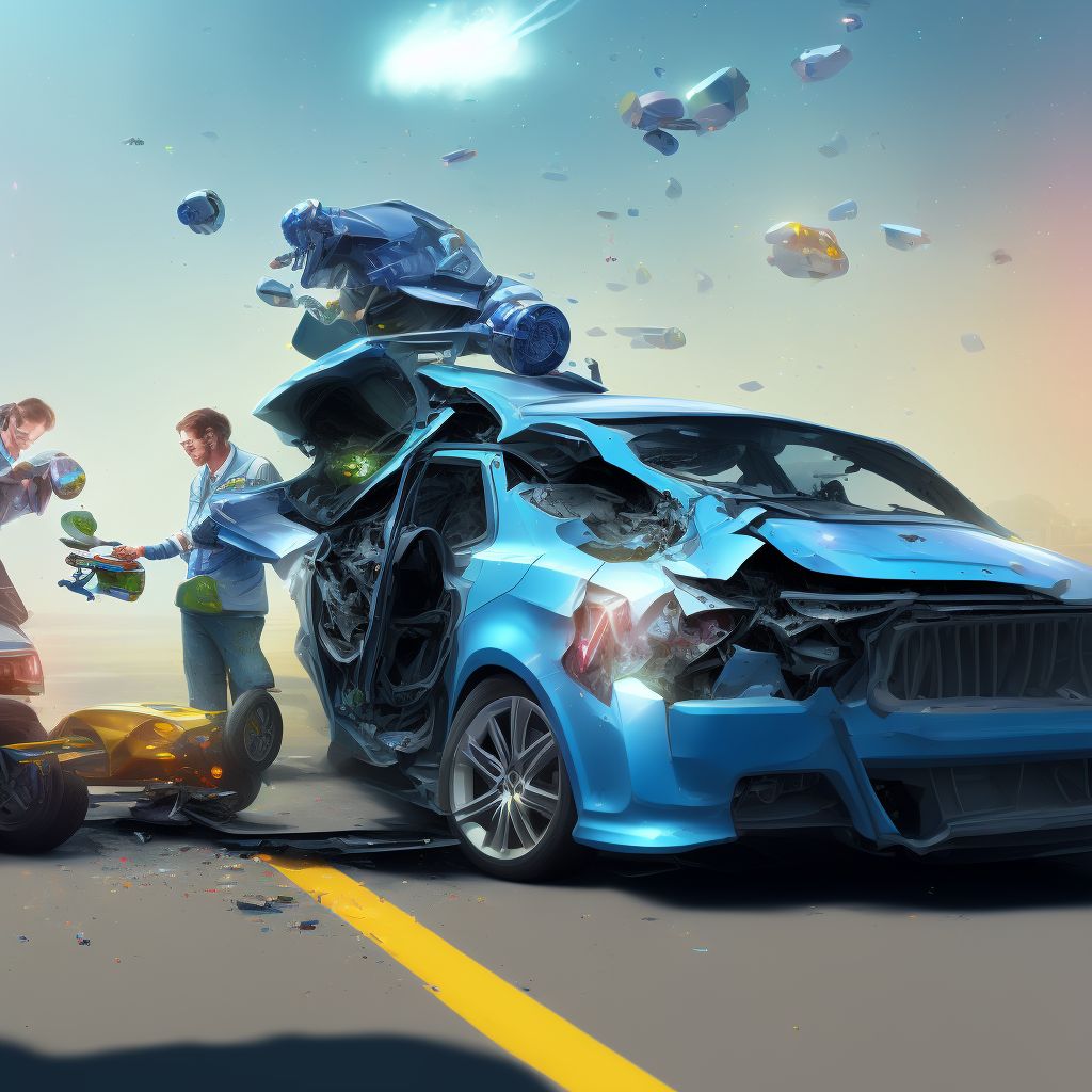 Person boarding or alighting a car injured in collision with two- or three-wheeled motor vehicle, subsequent encounter digital illustration