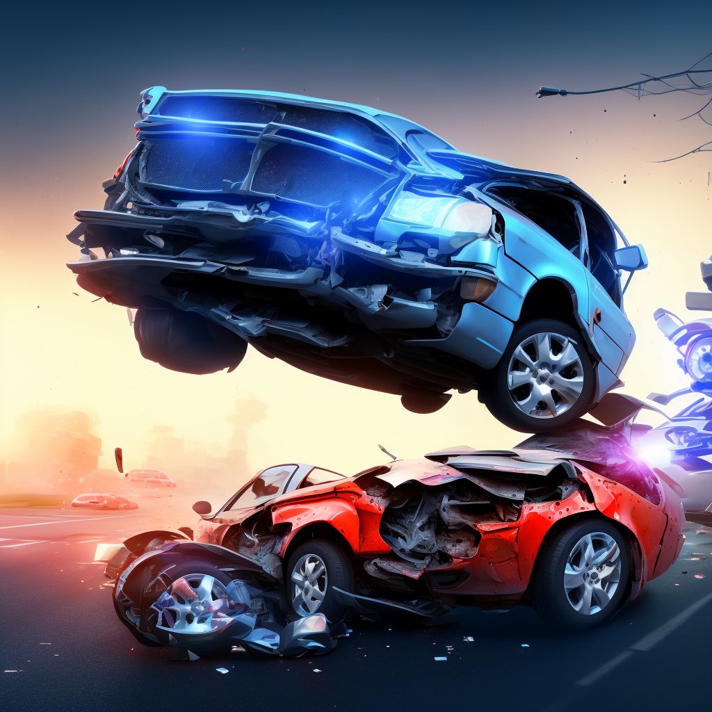 Car driver injured in collision with two- or three-wheeled motor vehicle in traffic accident, initial encounter digital illustration