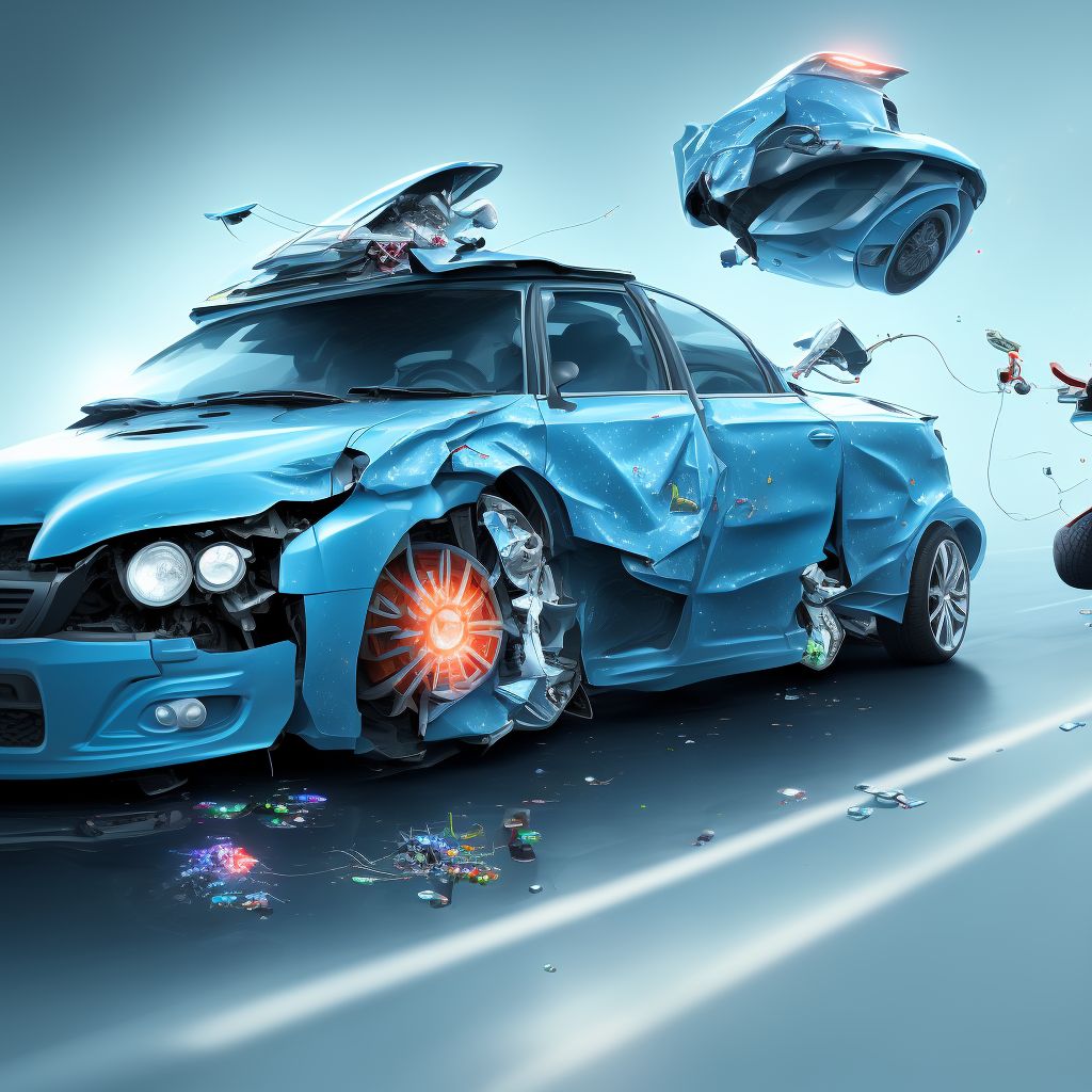 Person on outside of car injured in collision with two- or three-wheeled motor vehicle in traffic accident, initial encounter digital illustration