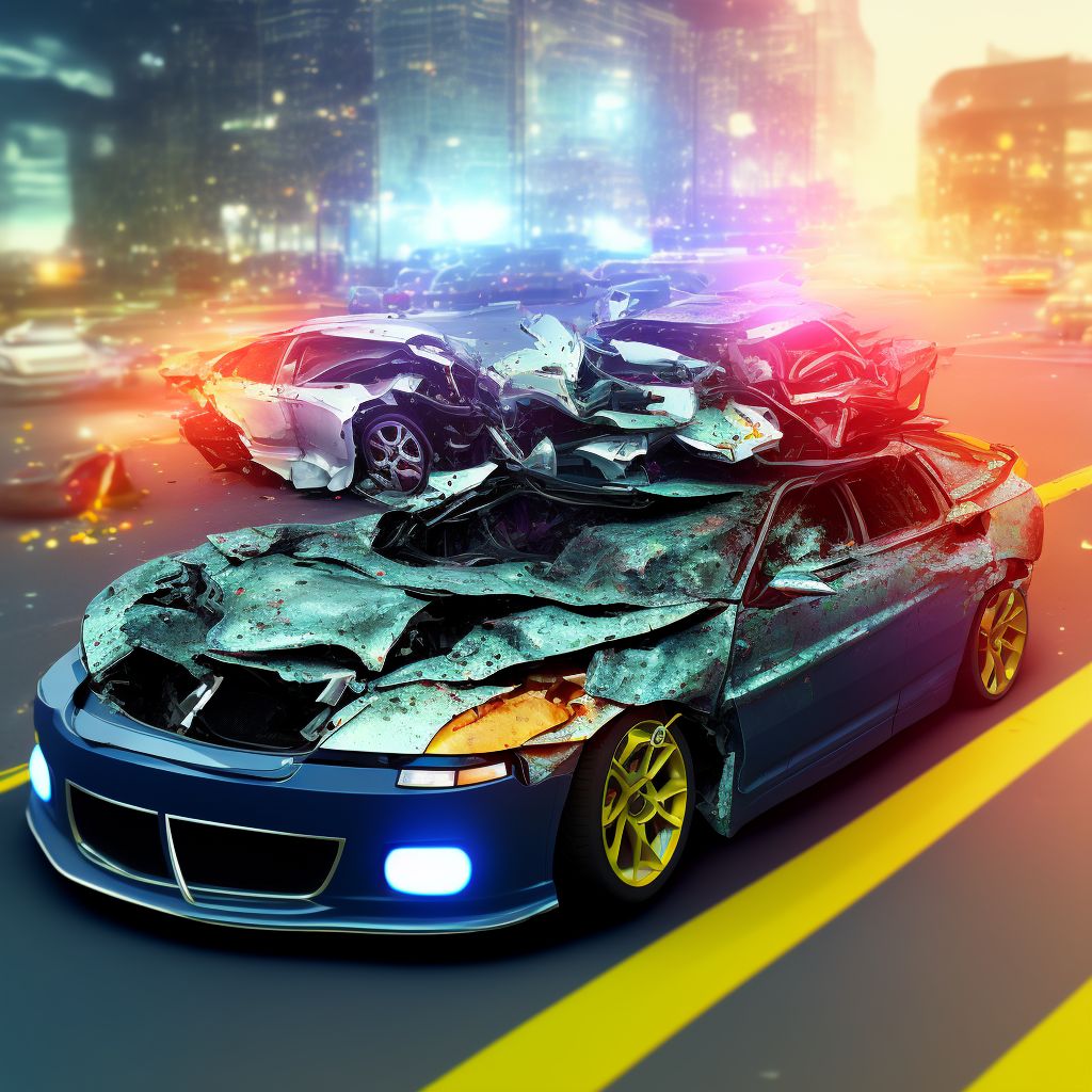 Person on outside of car injured in collision with two- or three-wheeled motor vehicle in traffic accident, subsequent encounter digital illustration