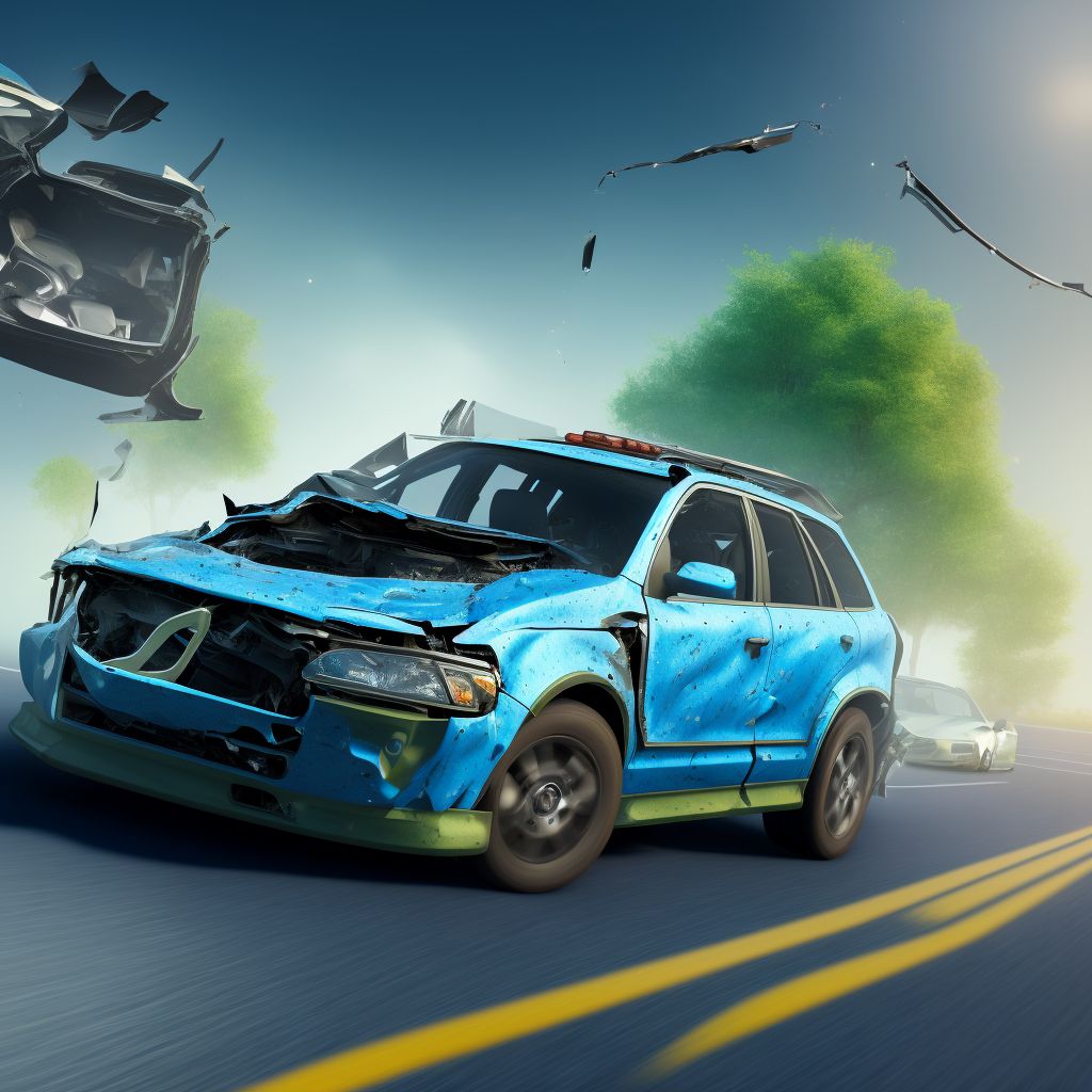 Car driver injured in collision with sport utility vehicle in nontraffic accident, subsequent encounter digital illustration