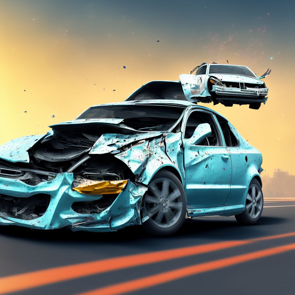 Car driver injured in collision with other type car in nontraffic accident, subsequent encounter digital illustration