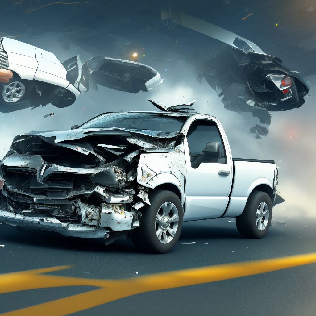 Car driver injured in collision with pick-up truck in nontraffic accident, initial encounter digital illustration