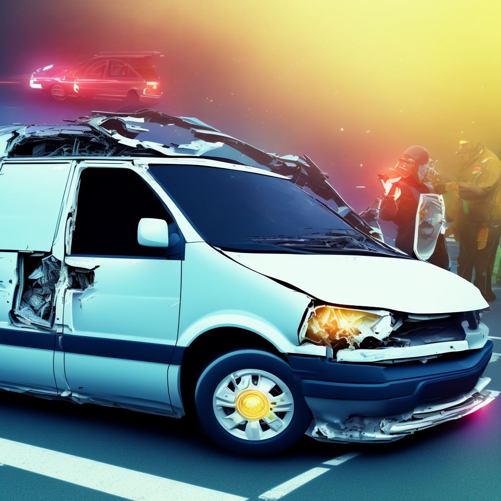 Car driver injured in collision with van in nontraffic accident, subsequent encounter digital illustration