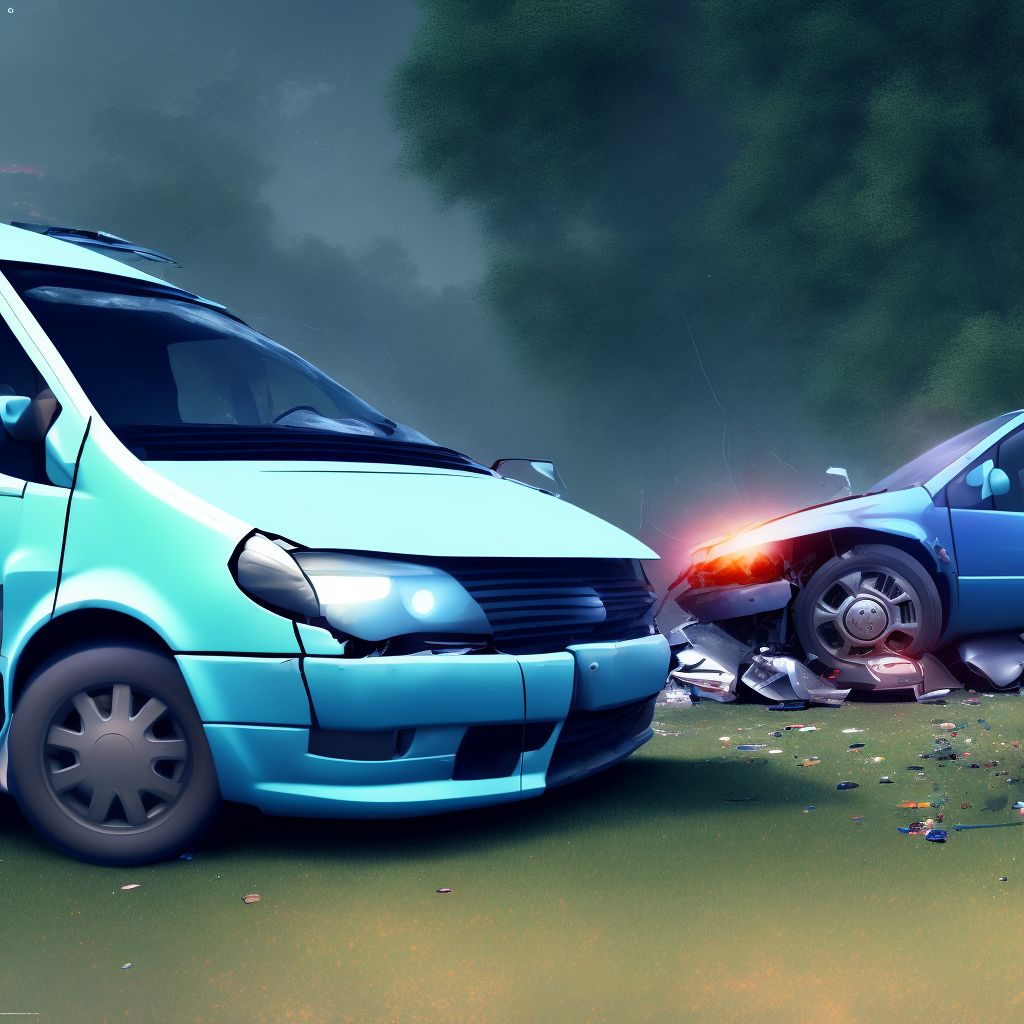 Car driver injured in collision with van in nontraffic accident, sequela digital illustration