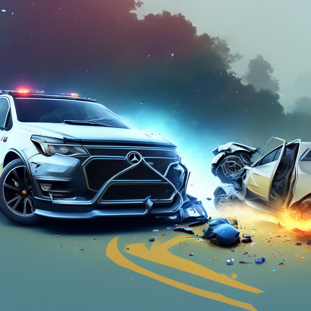 Car passenger injured in collision with sport utility vehicle in nontraffic accident, subsequent encounter digital illustration