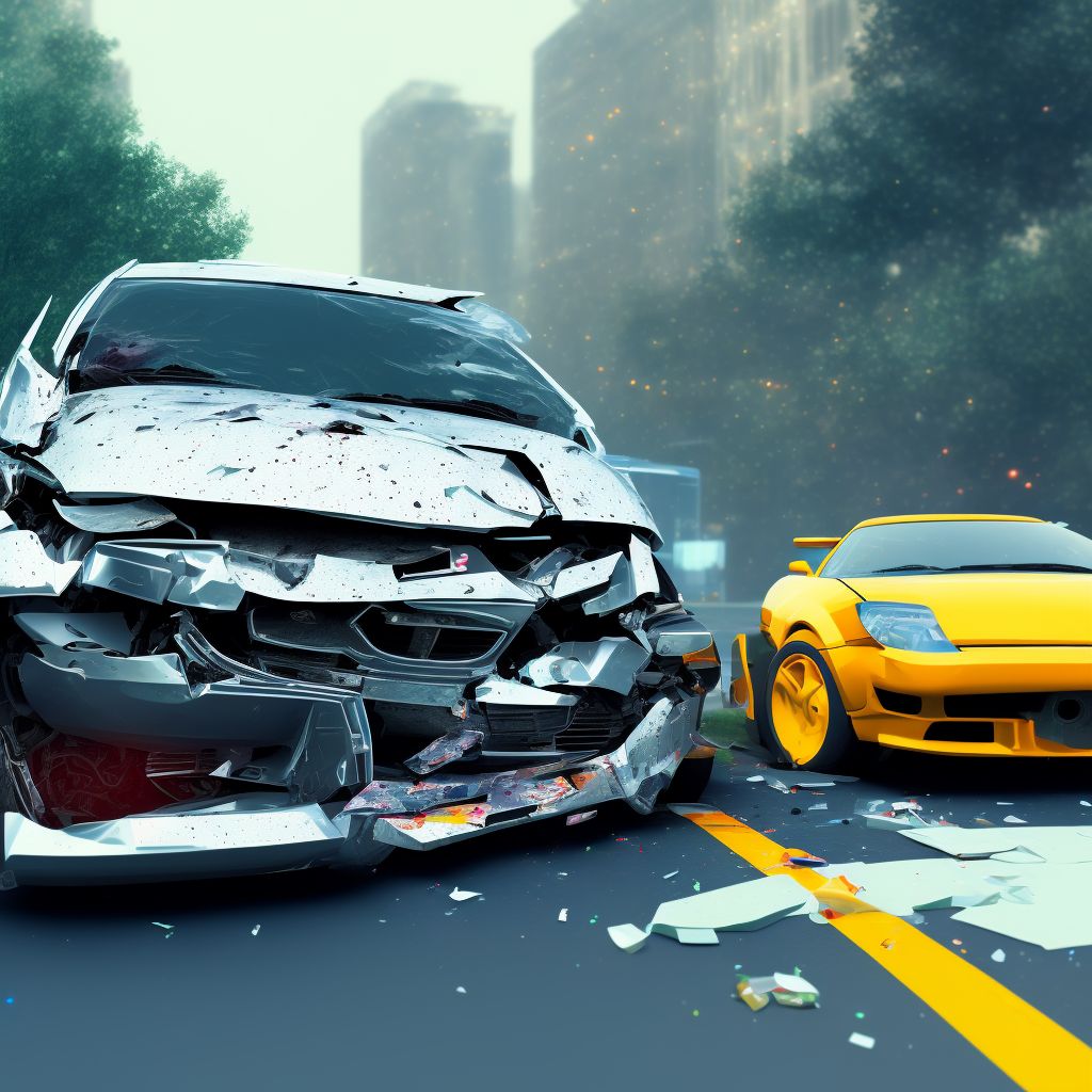 Car passenger injured in collision with other type car in nontraffic accident, subsequent encounter digital illustration