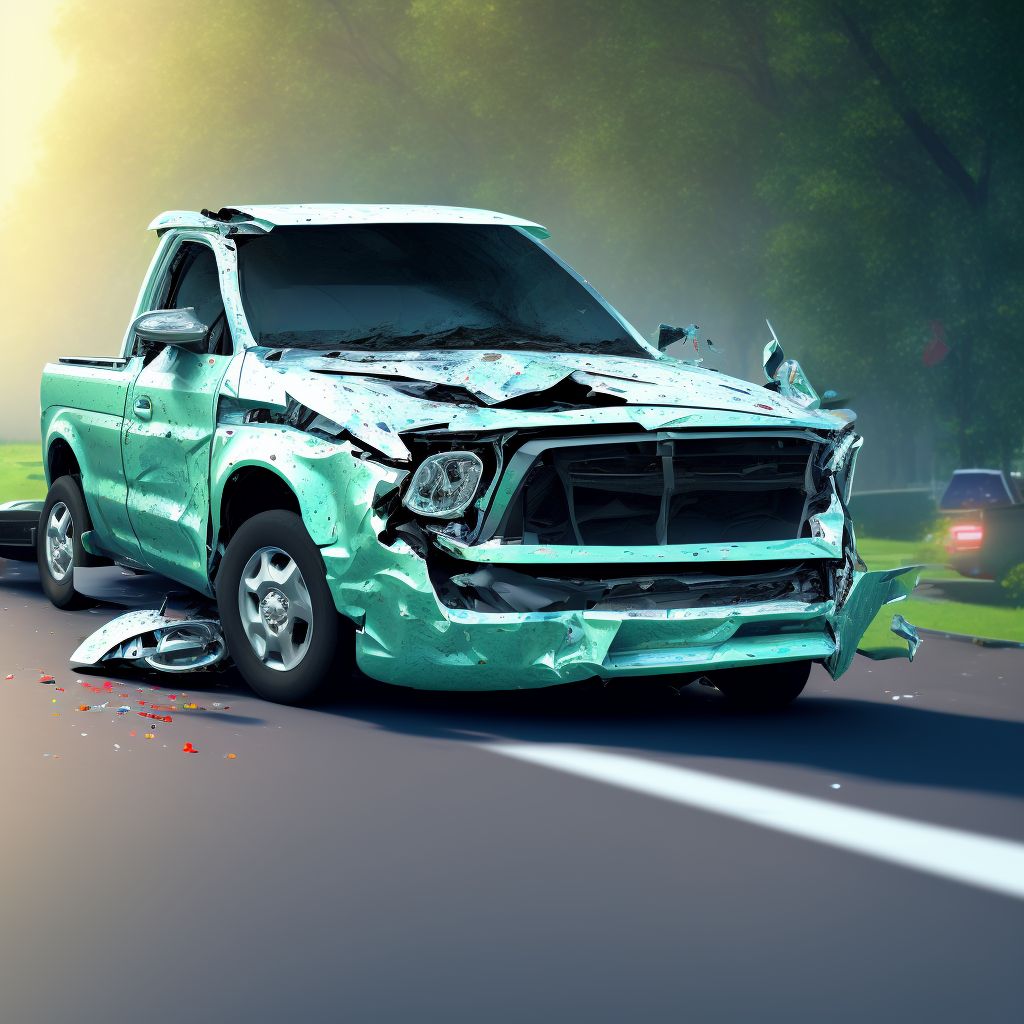 Car passenger injured in collision with pick-up truck in nontraffic accident, sequela digital illustration