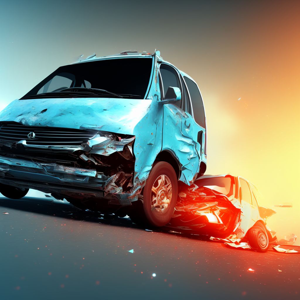 Car passenger injured in collision with van in nontraffic accident, initial encounter digital illustration