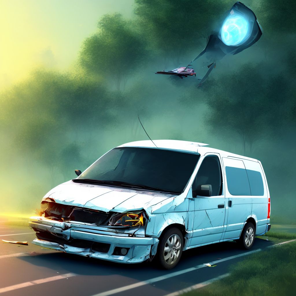 Car passenger injured in collision with van in nontraffic accident, subsequent encounter digital illustration