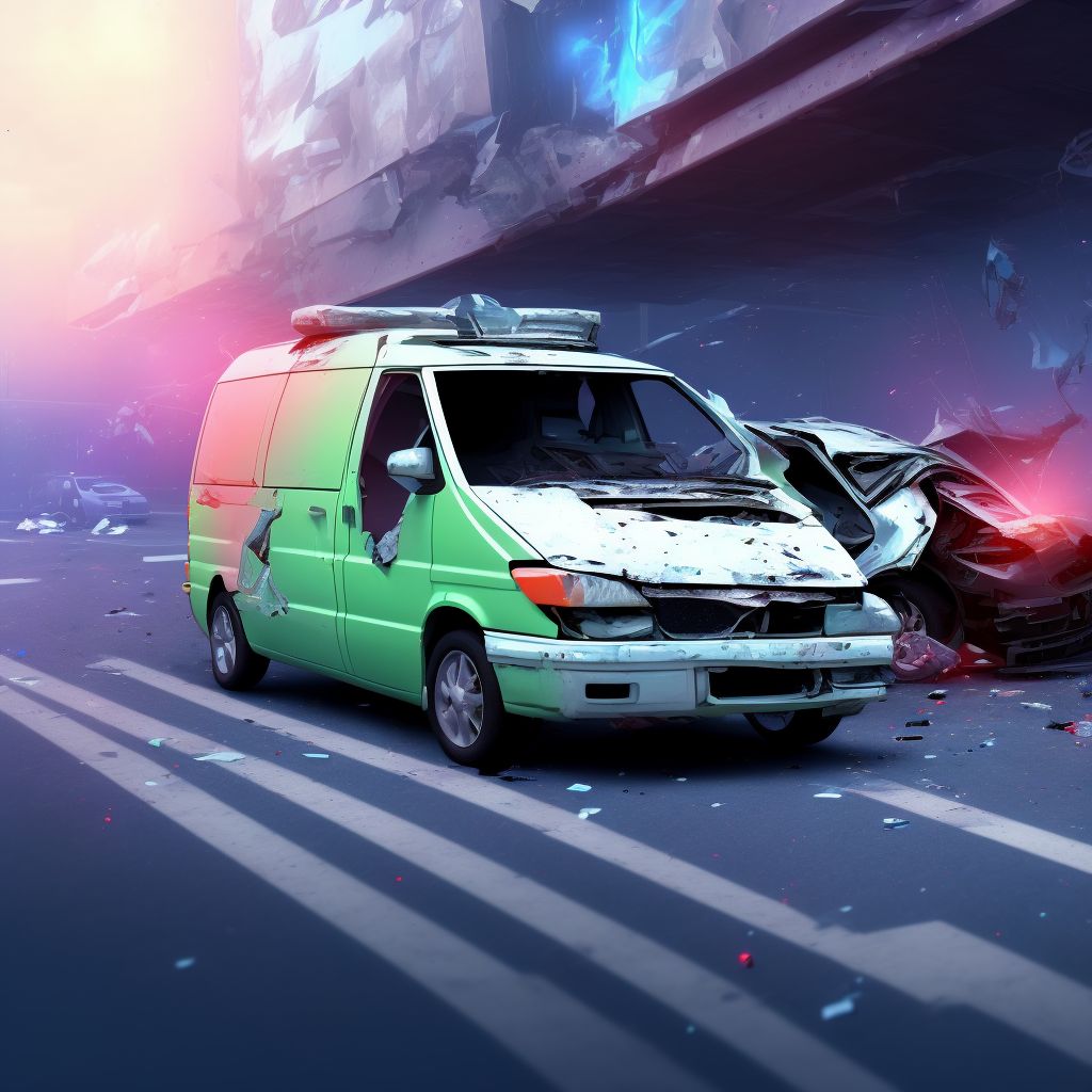 Car passenger injured in collision with van in nontraffic accident, sequela digital illustration