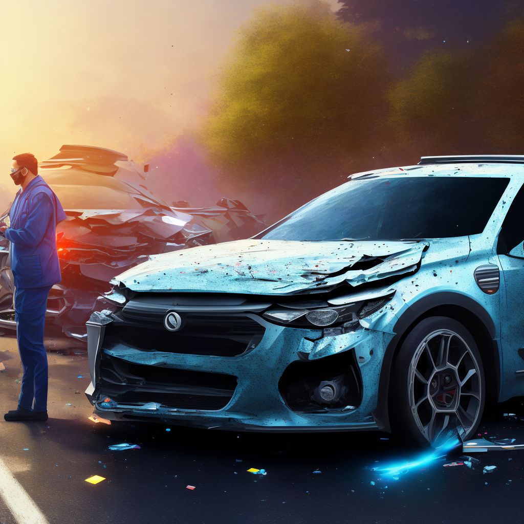 Person on outside of car injured in collision with sport utility vehicle in nontraffic accident, subsequent encounter digital illustration