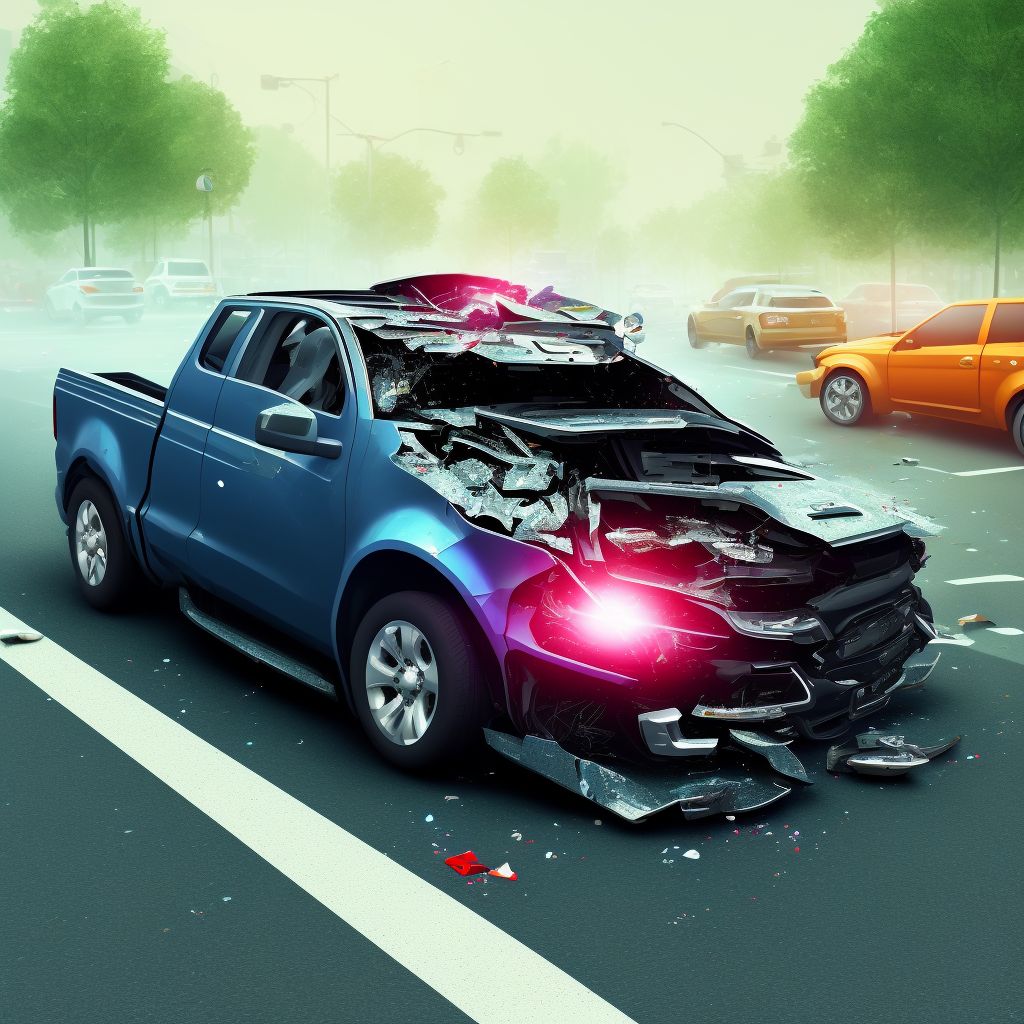 Person on outside of car injured in collision with pick-up truck in nontraffic accident, subsequent encounter digital illustration