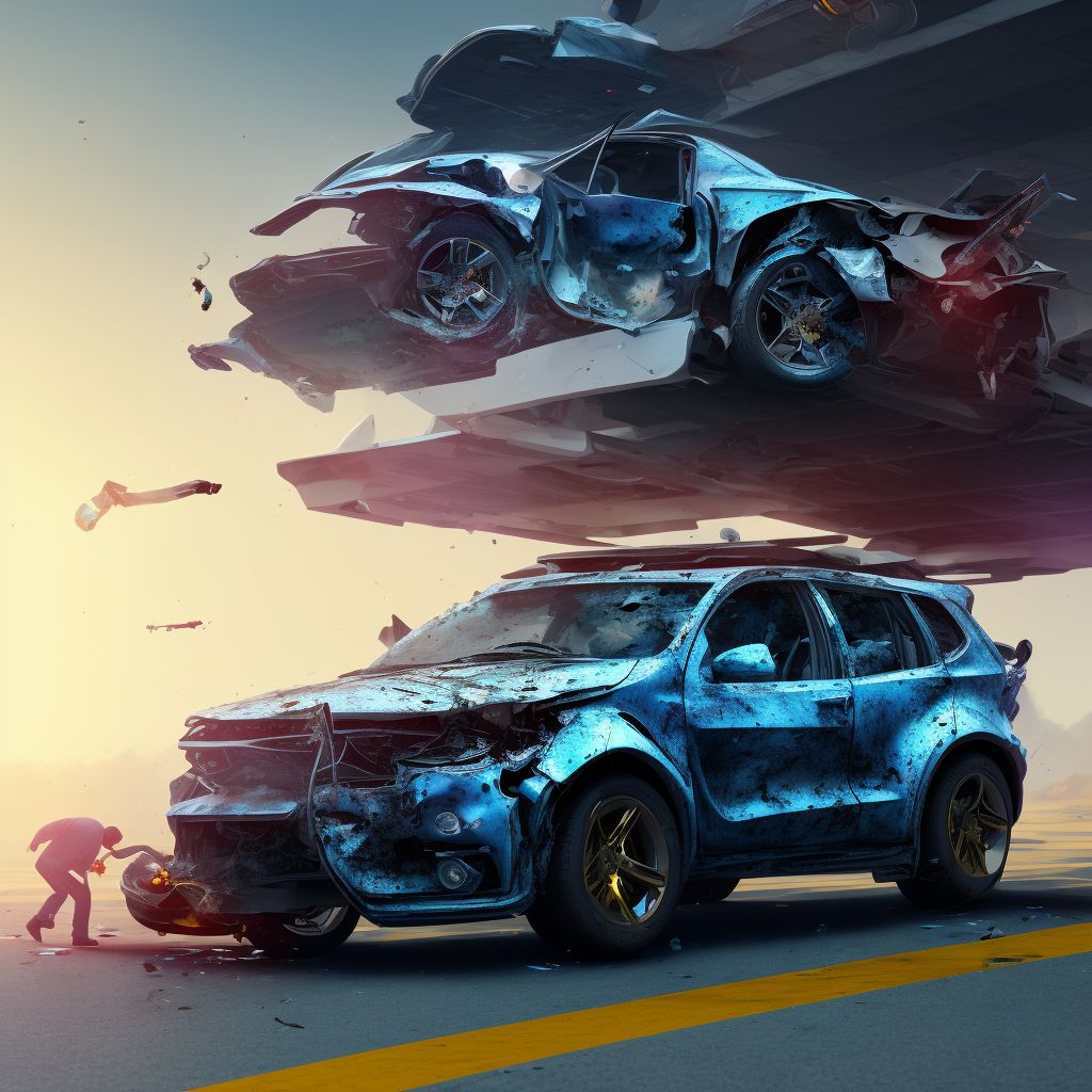 Person boarding or alighting a car injured in collision with sport utility vehicle, subsequent encounter digital illustration