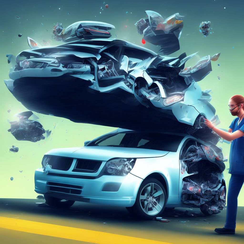 Person boarding or alighting a car injured in collision with pick-up truck, sequela digital illustration