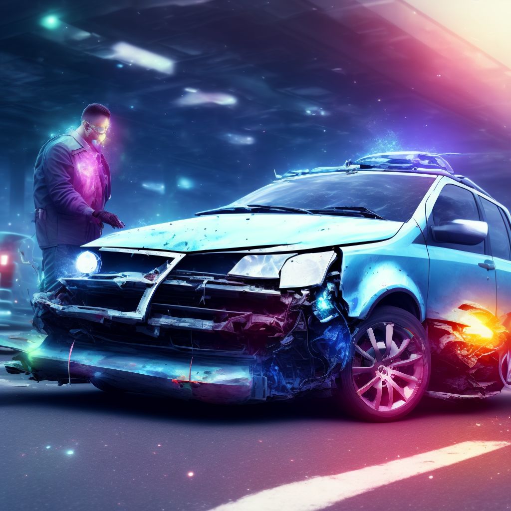 Person boarding or alighting a car injured in collision with van, subsequent encounter digital illustration